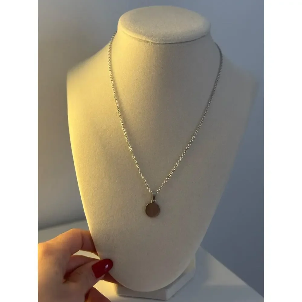 Minimal Round Pendant Necklace Gold Silver Disc Stainless Steel Unisex - Picture 4 of 5